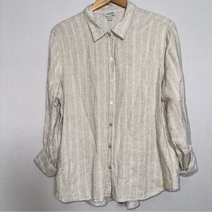 Women’s Orvis Classic Collection Cream Linen Blend Button Up Shirt Size XL